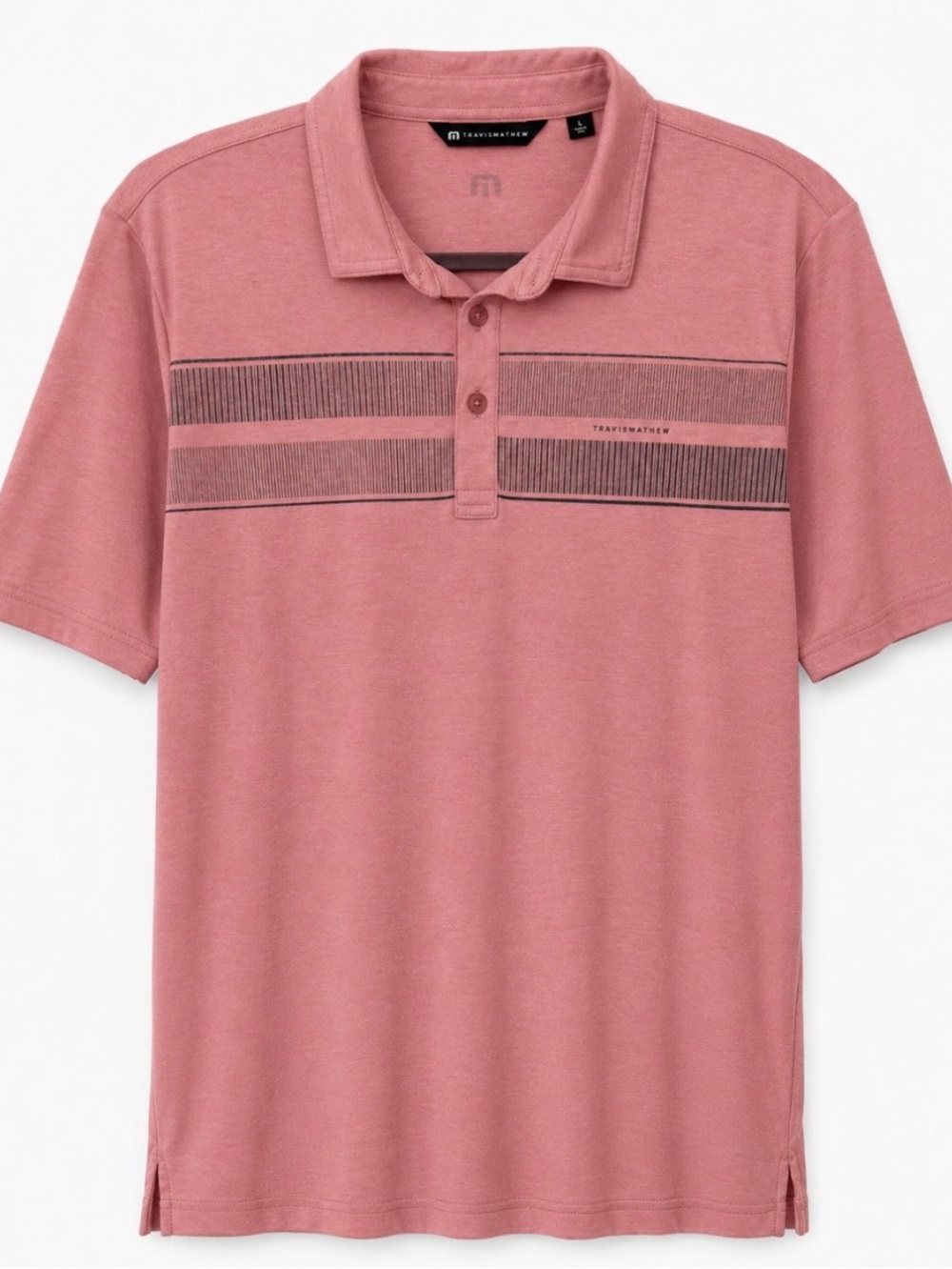 TravisMathew Heather Blush Pink Stripe Golf Polo Shirt Men's L Preppy Gorpcore